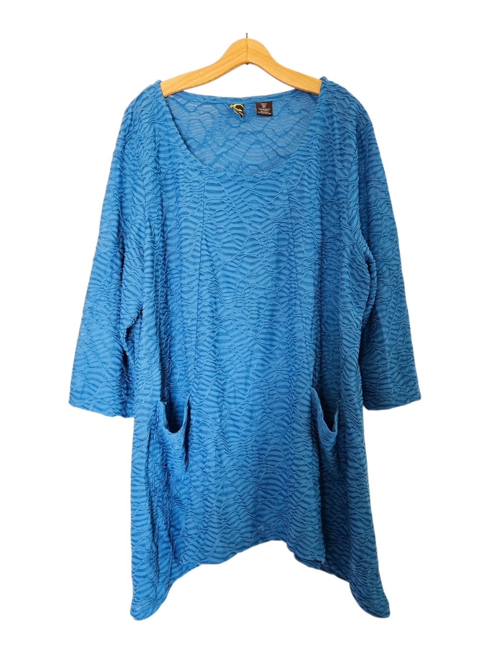 Textured Blue Tunic Top Front Pockets Sportelle Plus Womens 2X Lagenlook Casual
